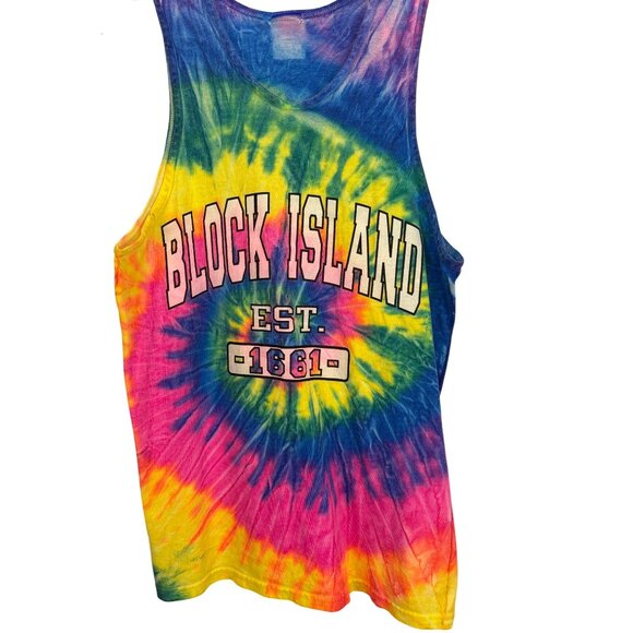 Block Island Tie Dye Tank Top Rainbow Sleeveless Shirt Unisex Medium - Picture 2 of 4